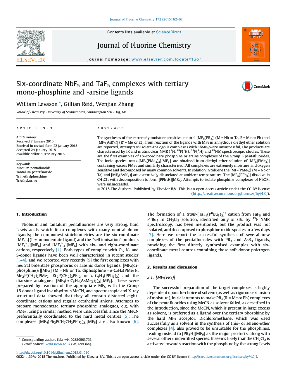 Six-coordinate NbF5 and TaF5 complexes with tertiary mono-phosphine and -arsine ligands