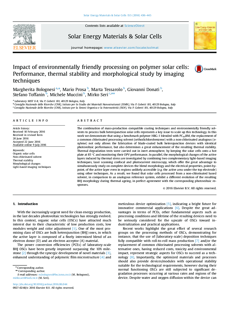 Impact of environmentally friendly processing on polymer solar cells: Performance, thermal stability and morphological study by imaging techniques