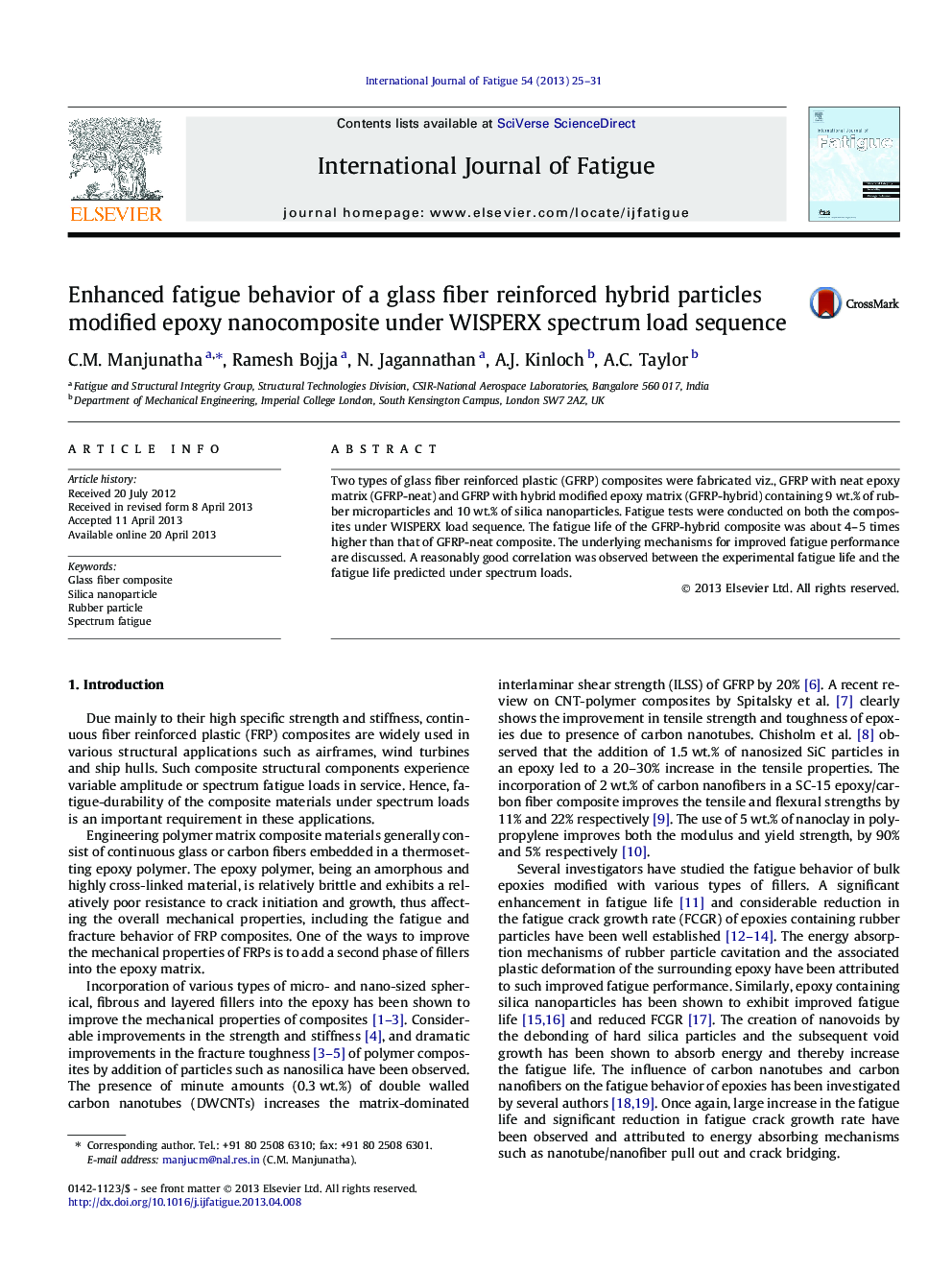 Enhanced fatigue behavior of a glass fiber reinforced hybrid particles modified epoxy nanocomposite under WISPERX spectrum load sequence