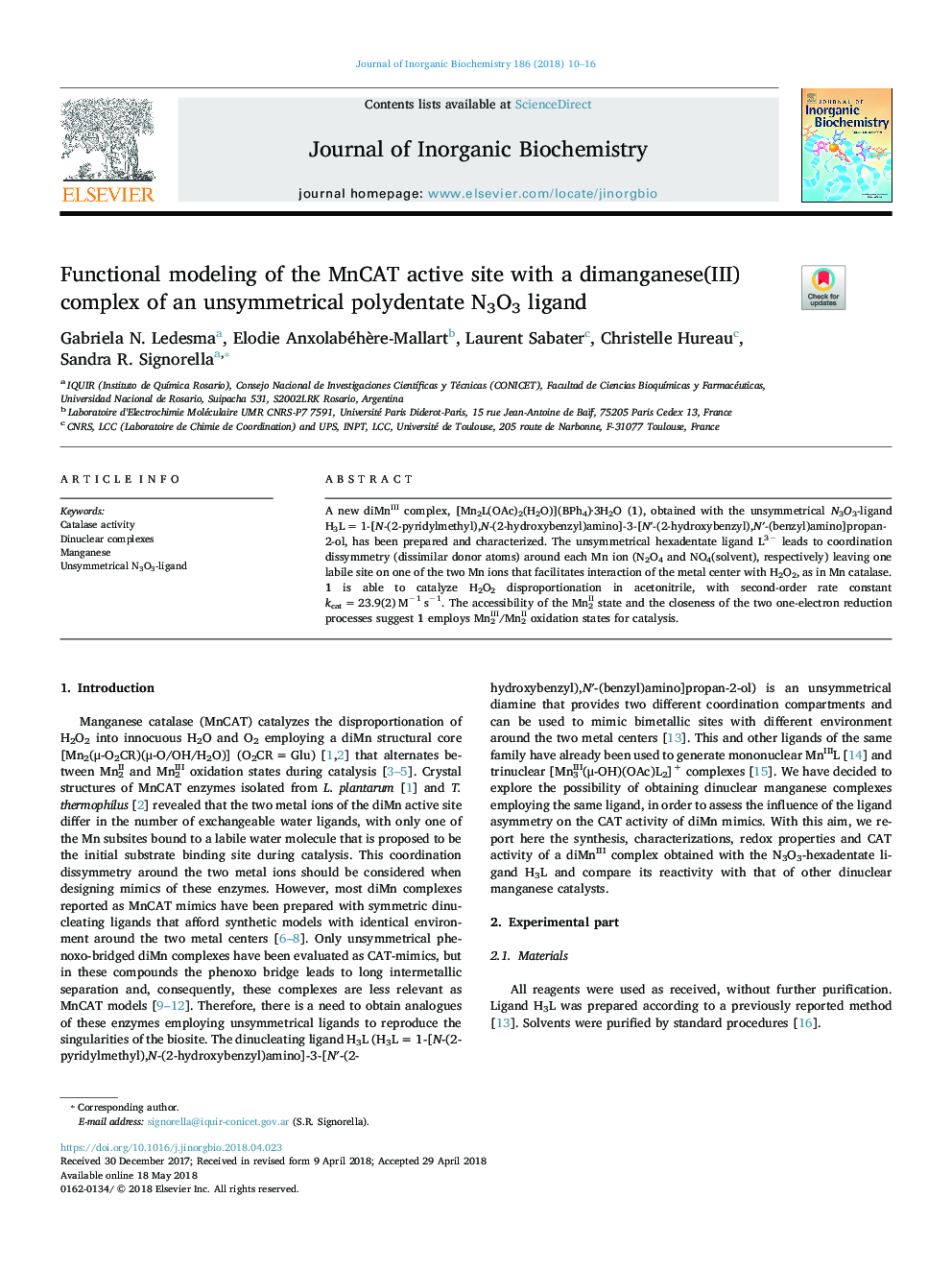 Functional modeling of the MnCAT active site with a dimanganese(III) complex of an unsymmetrical polydentate N3O3 ligand