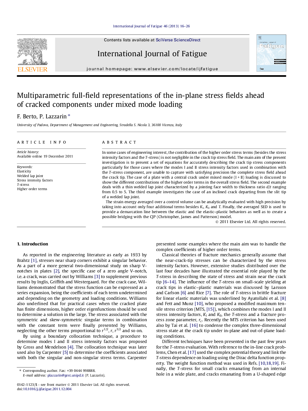 Multiparametric full-field representations of the in-plane stress fields ahead of cracked components under mixed mode loading