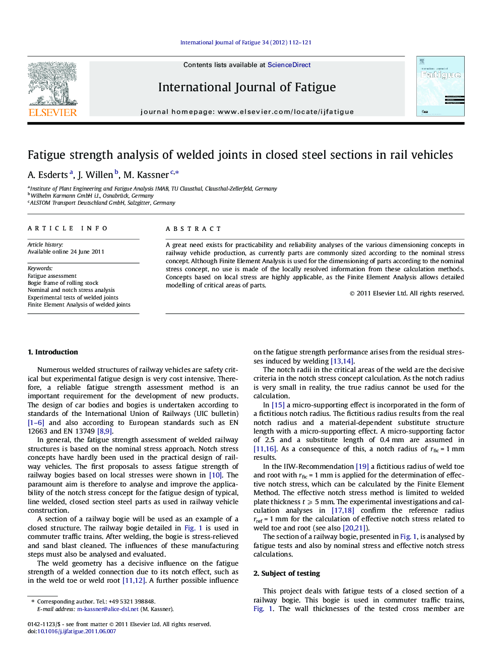 Fatigue strength analysis of welded joints in closed steel sections in rail vehicles