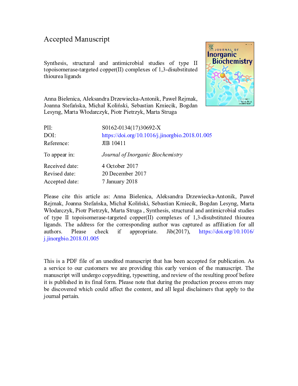 Synthesis, structural and antimicrobial studies of type II topoisomerase-targeted copper(II) complexes of 1,3-disubstituted thiourea ligands