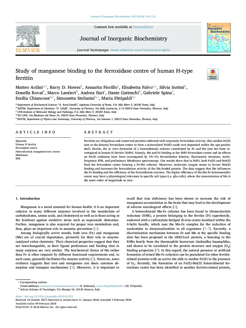 Study of manganese binding to the ferroxidase centre of human H-type ferritin