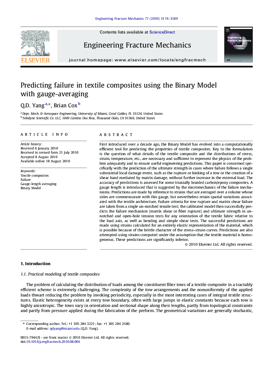 Predicting failure in textile composites using the Binary Model with gauge-averaging