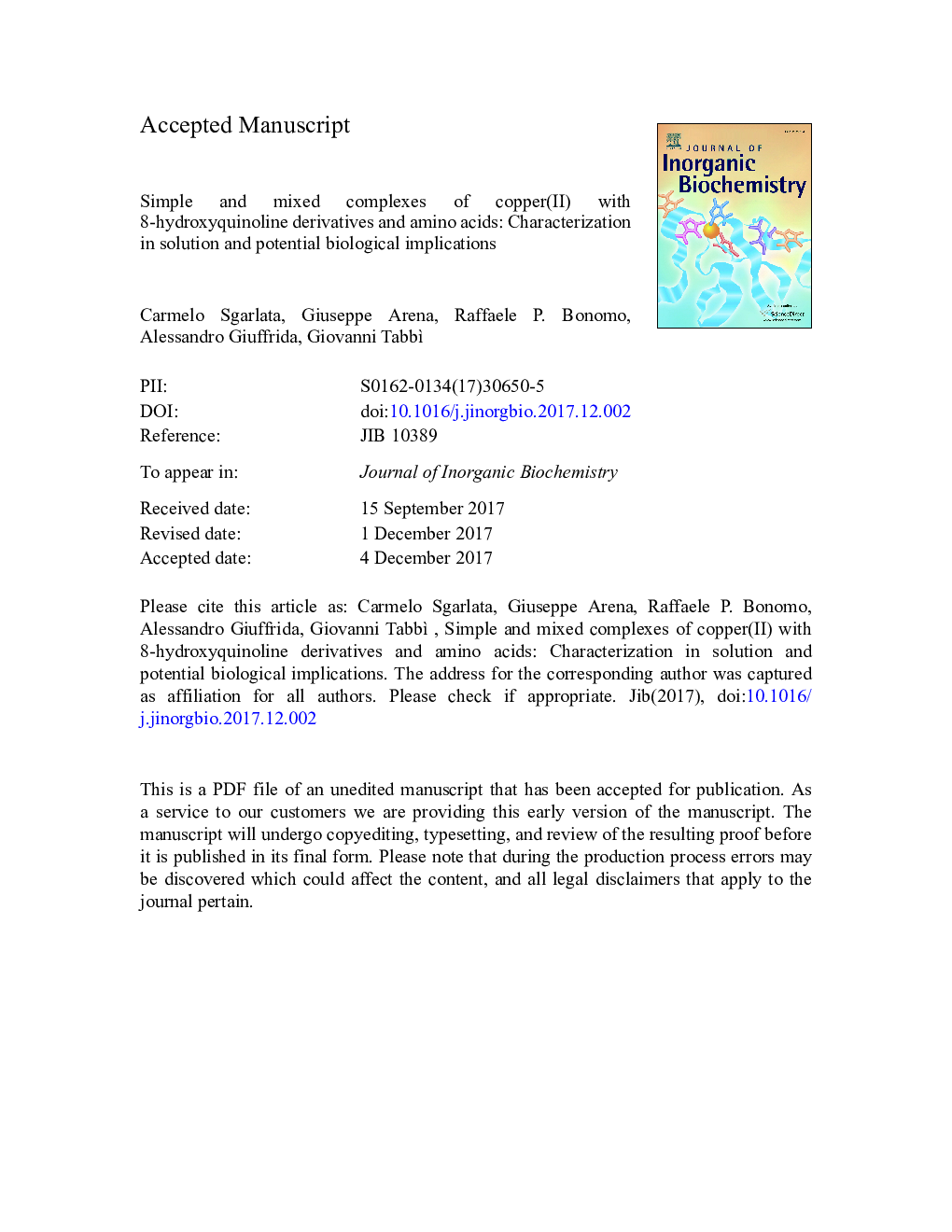 Simple and mixed complexes of copper(II) with 8-hydroxyquinoline derivatives and amino acids: Characterization in solution and potential biological implications