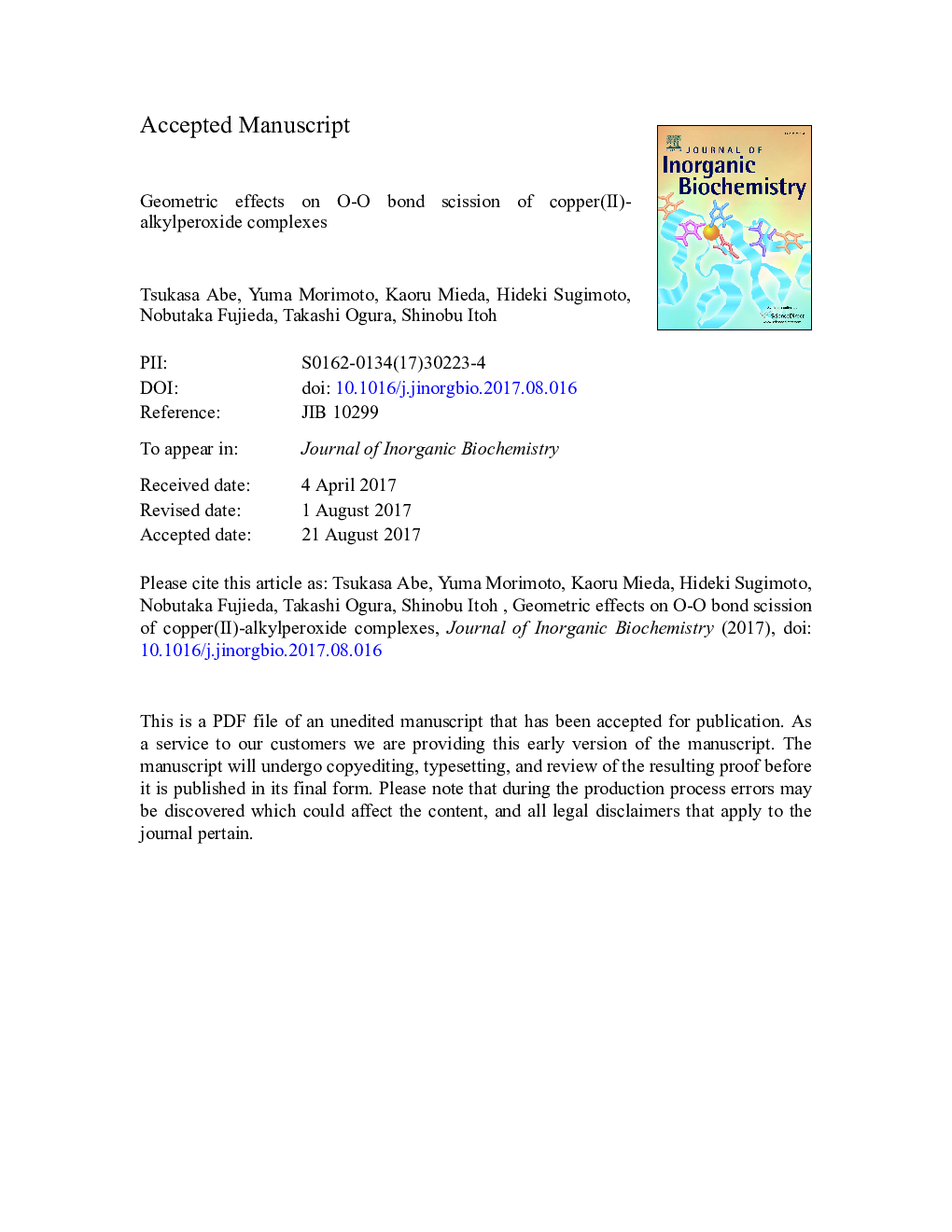 Geometric effects on OO bond scission of copper(II)-alkylperoxide complexes