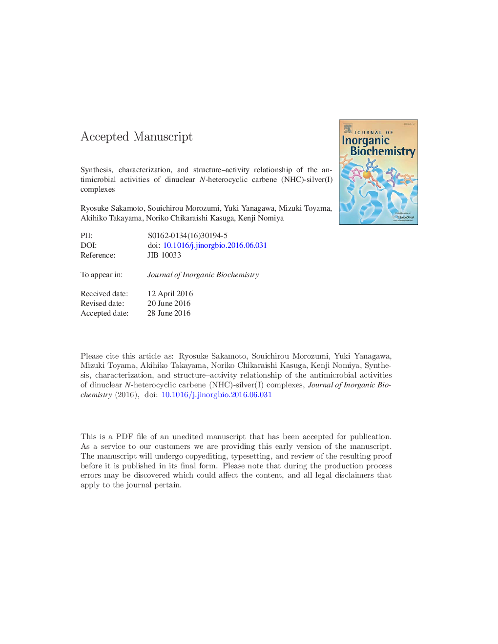 Synthesis, characterization, and structure-activity relationship of the antimicrobial activities of dinuclear N-heterocyclic carbene (NHC)-silver(I) complexes