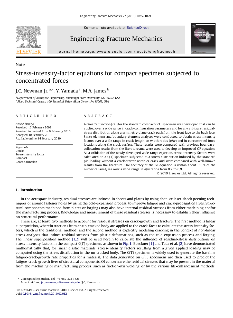 Stress-intensity-factor equations for compact specimen subjected to concentrated forces