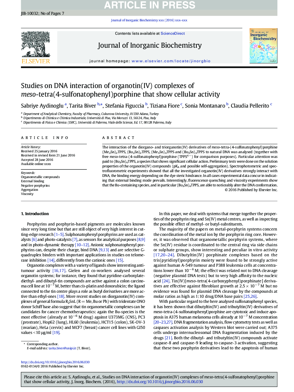 Studies on DNA interaction of organotin(IV) complexes of meso-tetra(4-sulfonatophenyl)porphine that show cellular activity