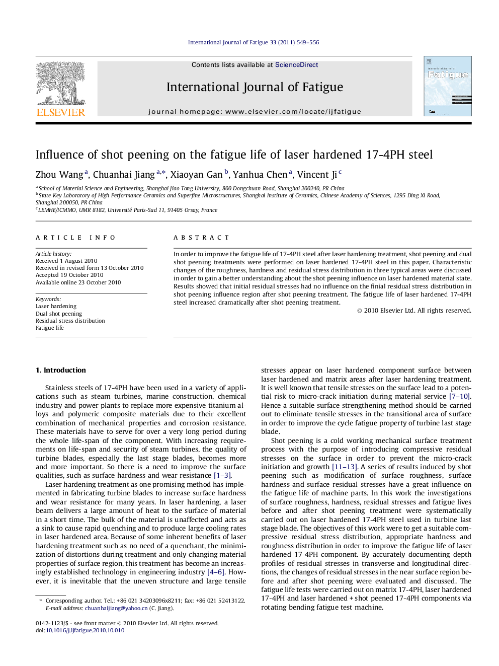 Influence of shot peening on the fatigue life of laser hardened 17-4PH steel