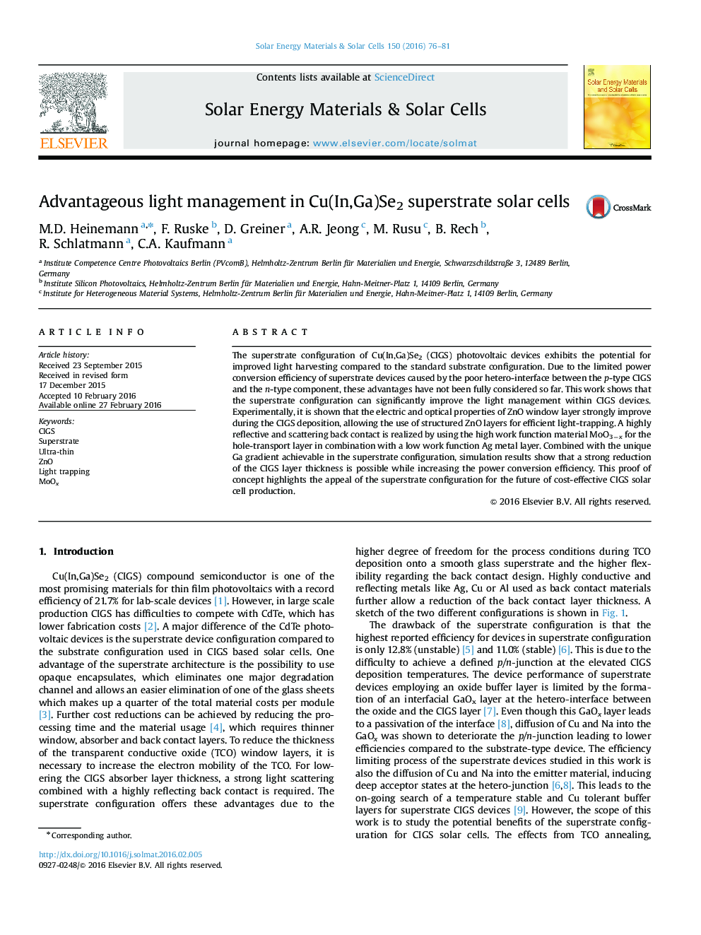 Advantageous light management in Cu(In,Ga)Se2 superstrate solar cells