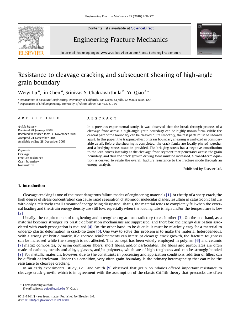 Resistance to cleavage cracking and subsequent shearing of high-angle grain boundary