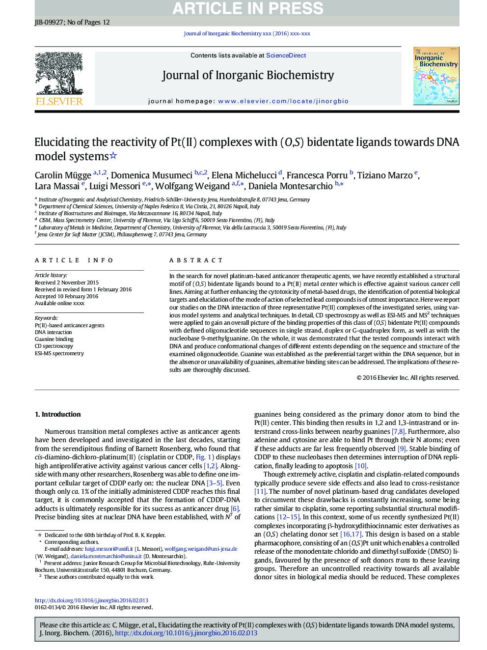 Elucidating the reactivity of Pt(II) complexes with (O,S) bidentate ligands towards DNA model systems