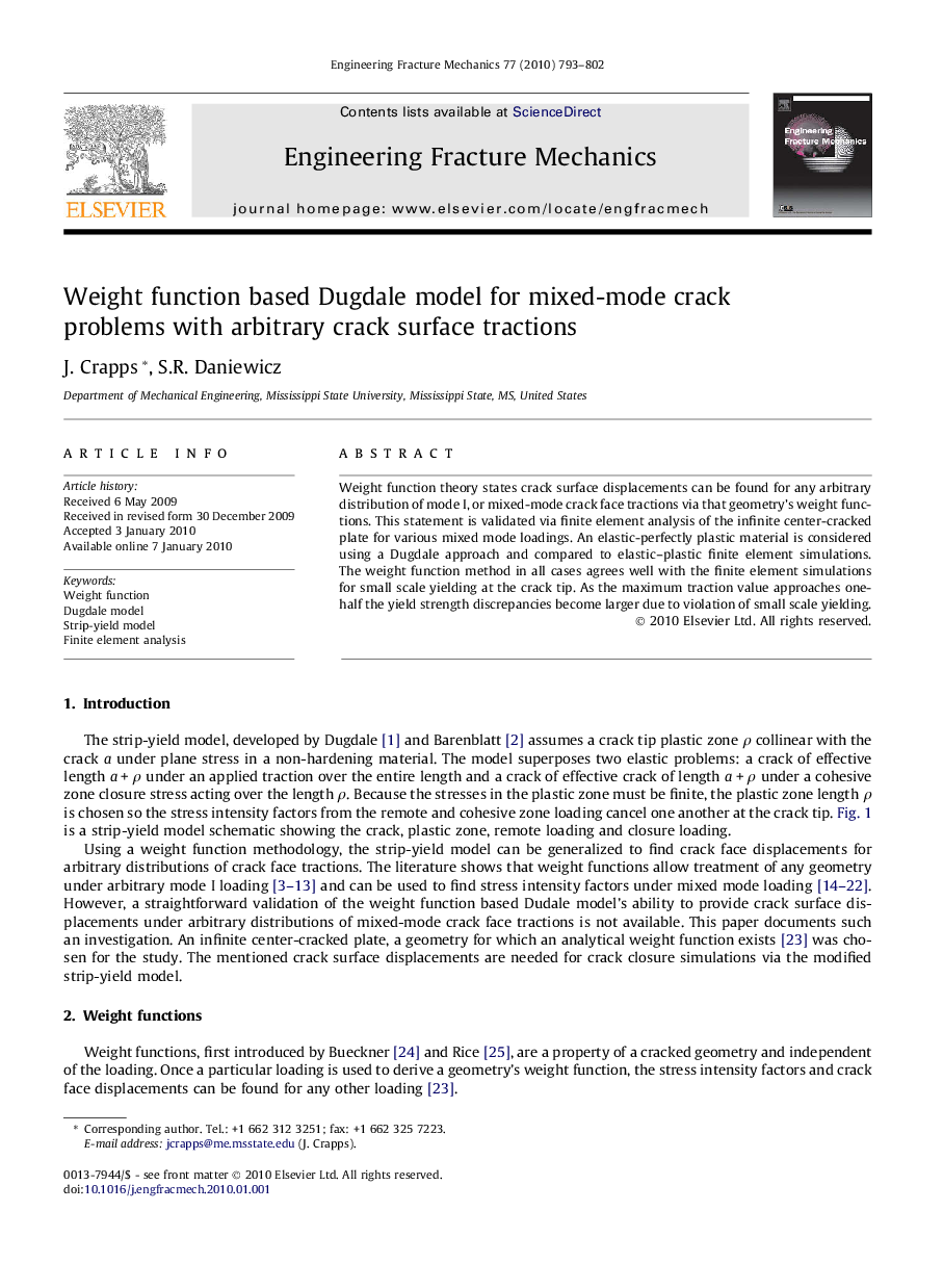 Weight function based Dugdale model for mixed-mode crack problems with arbitrary crack surface tractions