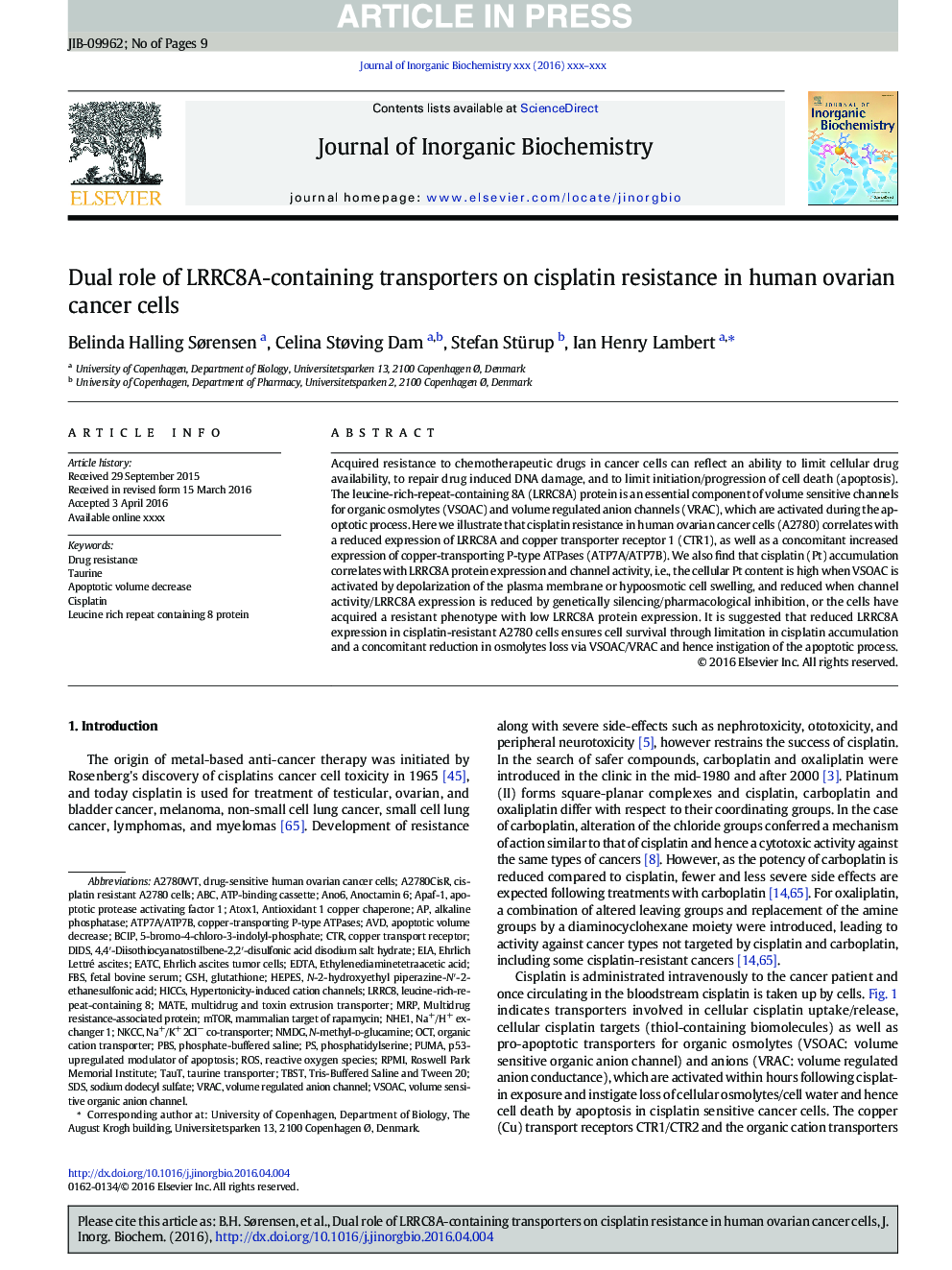 Dual role of LRRC8A-containing transporters on cisplatin resistance in human ovarian cancer cells