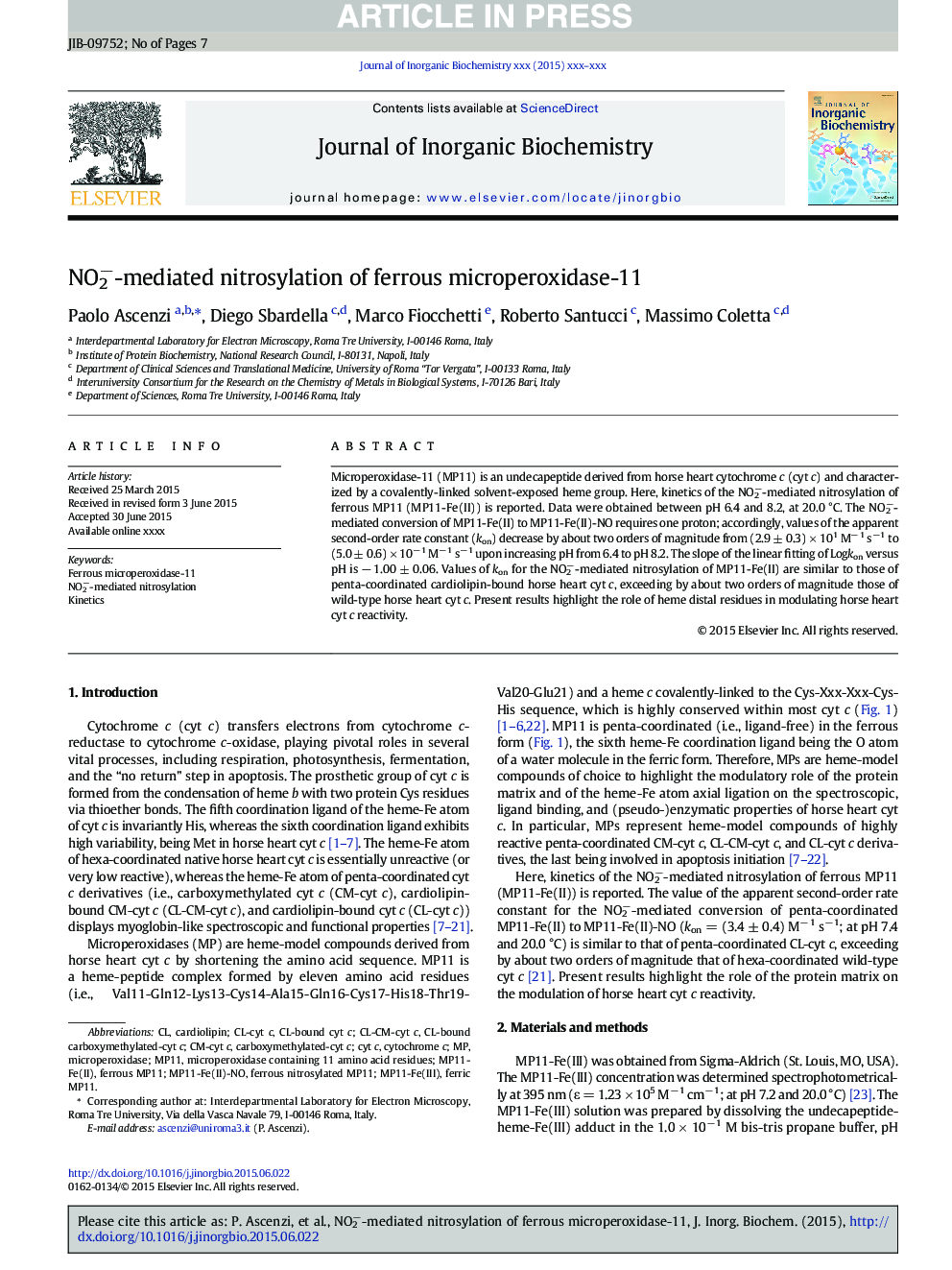 NO2â-mediated nitrosylation of ferrous microperoxidase-11