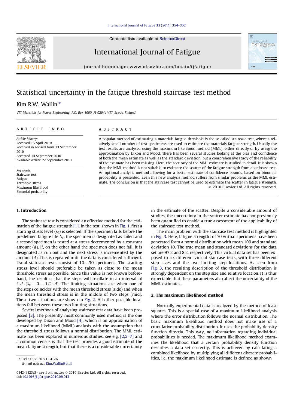 Statistical uncertainty in the fatigue threshold staircase test method