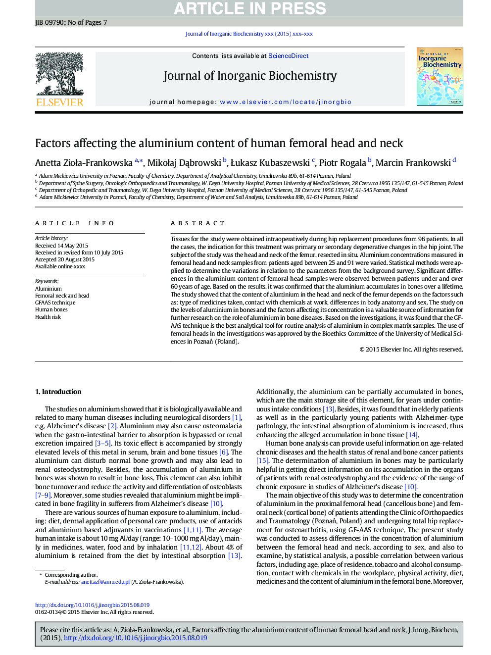 Factors affecting the aluminium content of human femoral head and neck