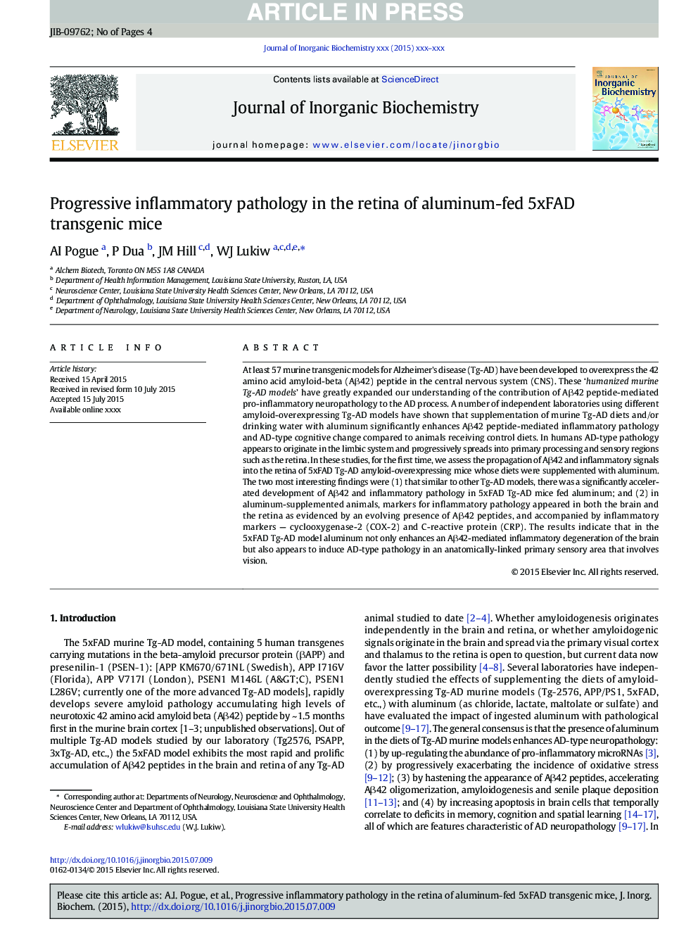 Progressive inflammatory pathology in the retina of aluminum-fed 5xFAD transgenic mice