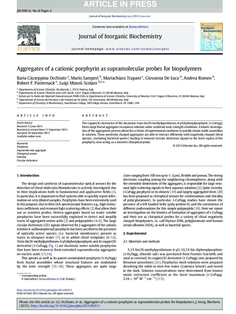 Aggregates of a cationic porphyrin as supramolecular probes for biopolymers