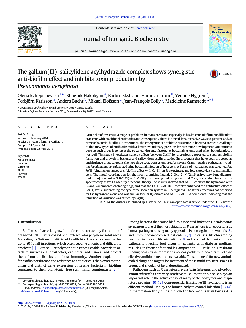 The gallium(III)-salicylidene acylhydrazide complex shows synergistic anti-biofilm effect and inhibits toxin production by Pseudomonas aeruginosa