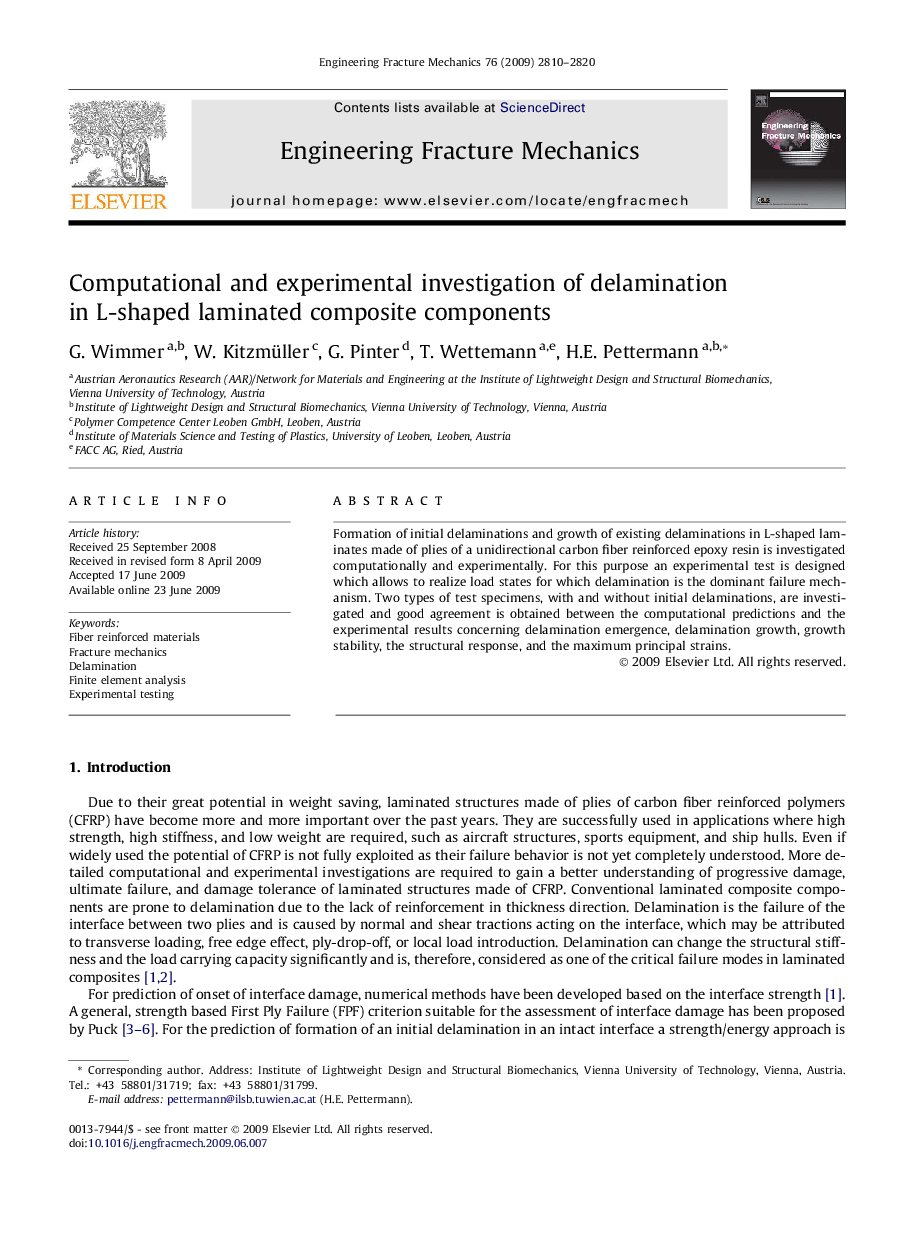 Computational and experimental investigation of delamination in L-shaped laminated composite components