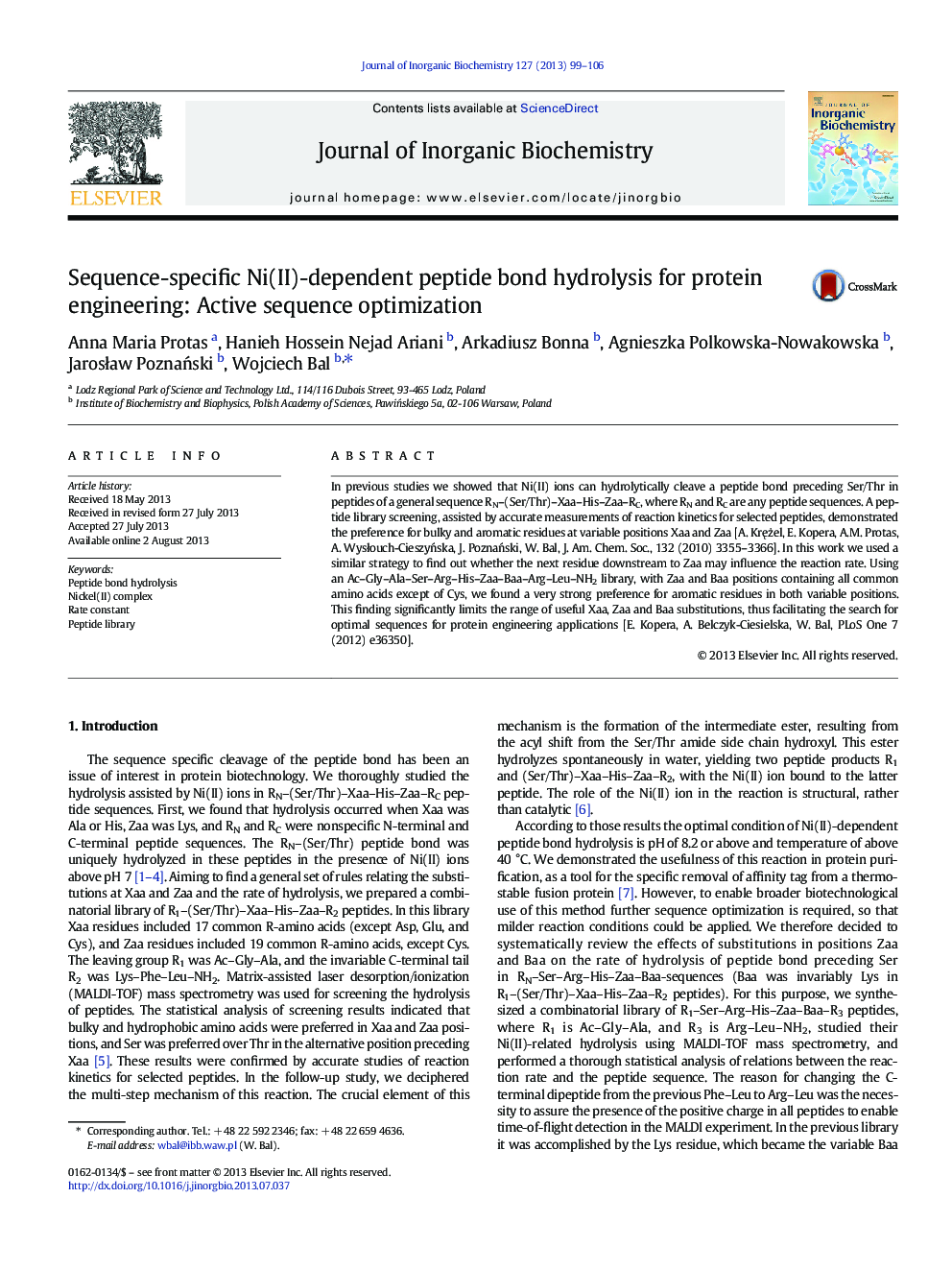 Sequence-specific Ni(II)-dependent peptide bond hydrolysis for protein engineering: Active sequence optimization