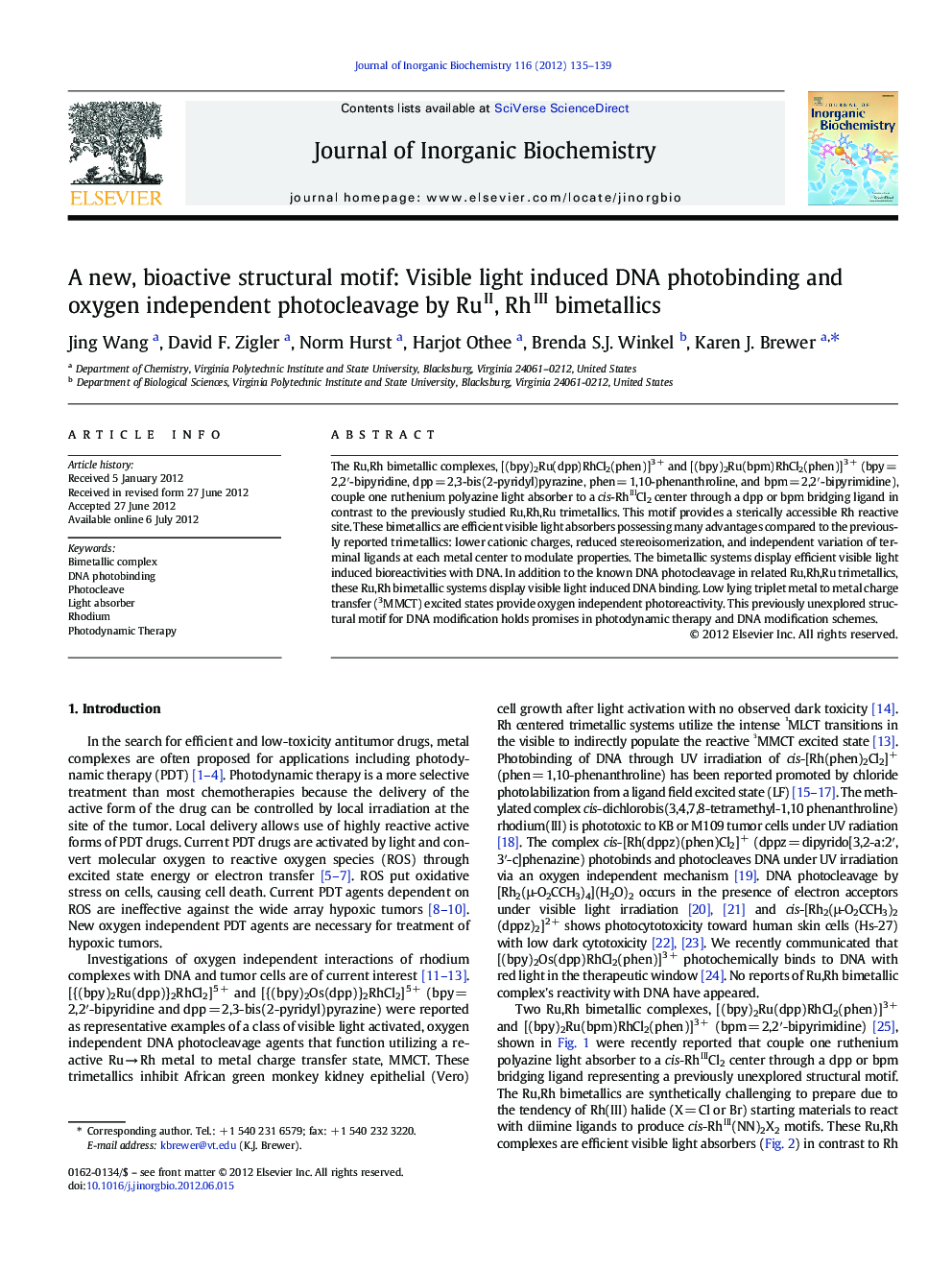 A new, bioactive structural motif: Visible light induced DNA photobinding and oxygen independent photocleavage by RuII, RhIII bimetallics