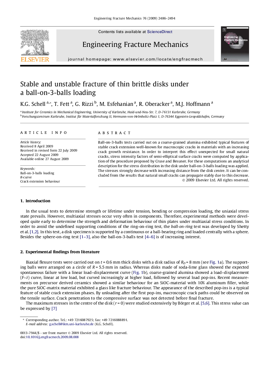 Stable and unstable fracture of thin brittle disks under a ball-on-3-balls loading