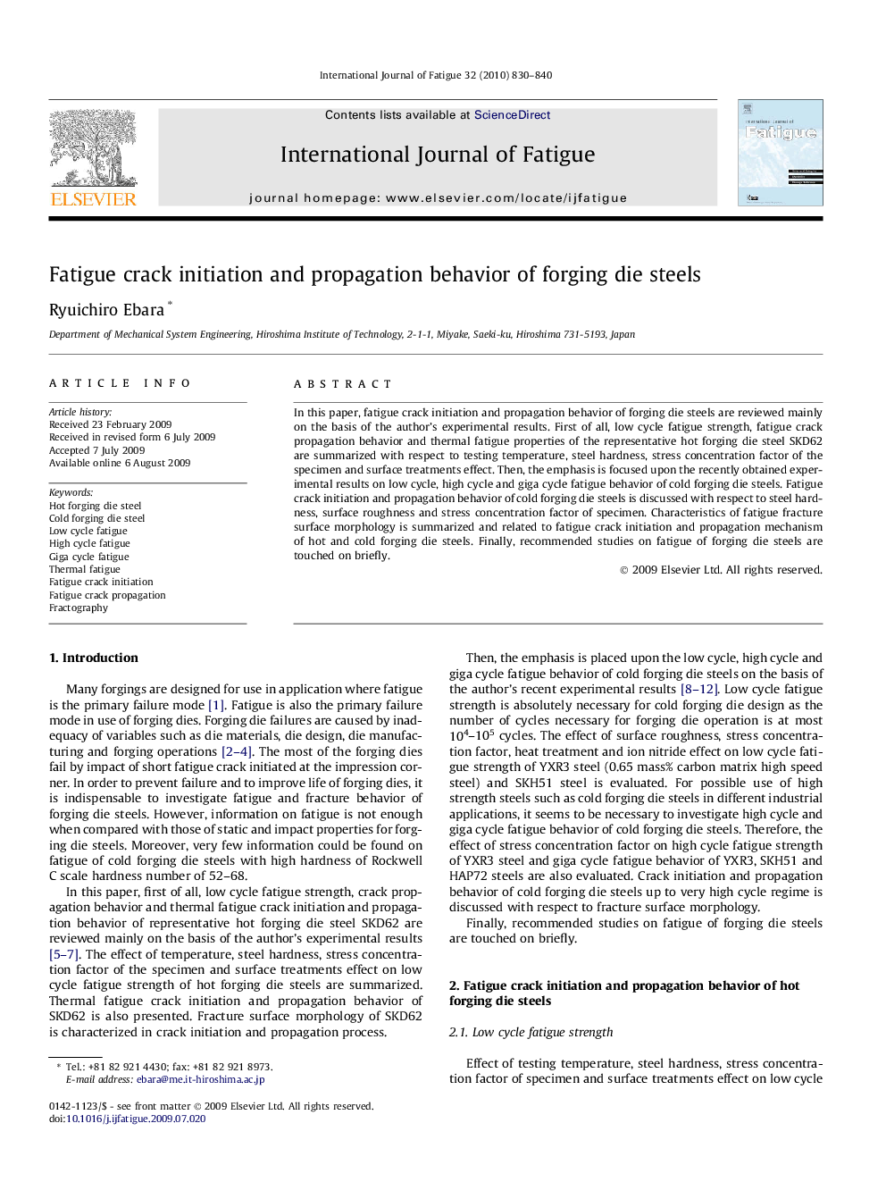 Fatigue crack initiation and propagation behavior of forging die steels