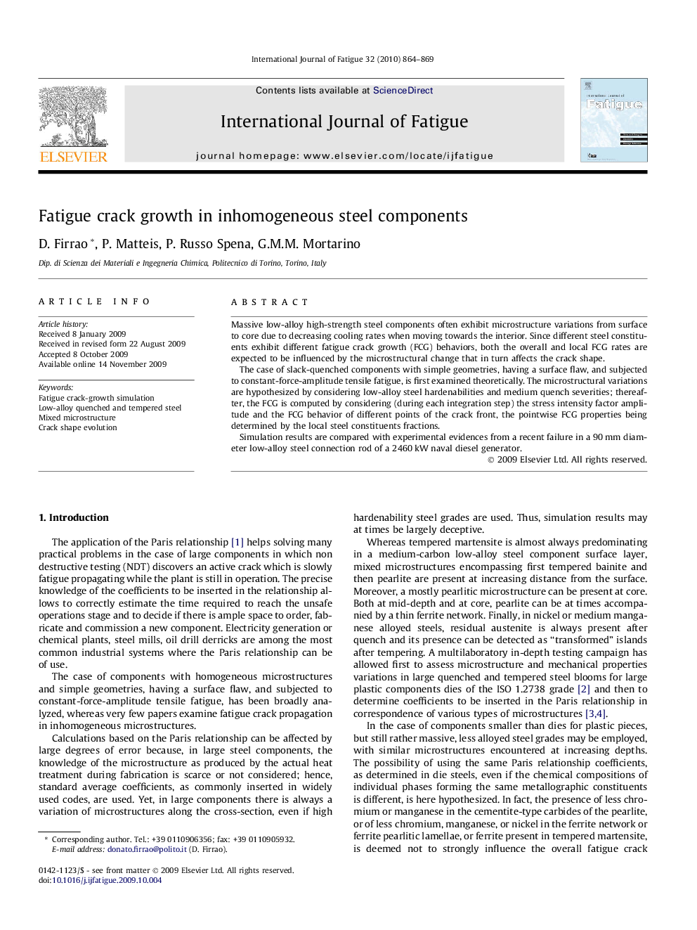 Fatigue crack growth in inhomogeneous steel components