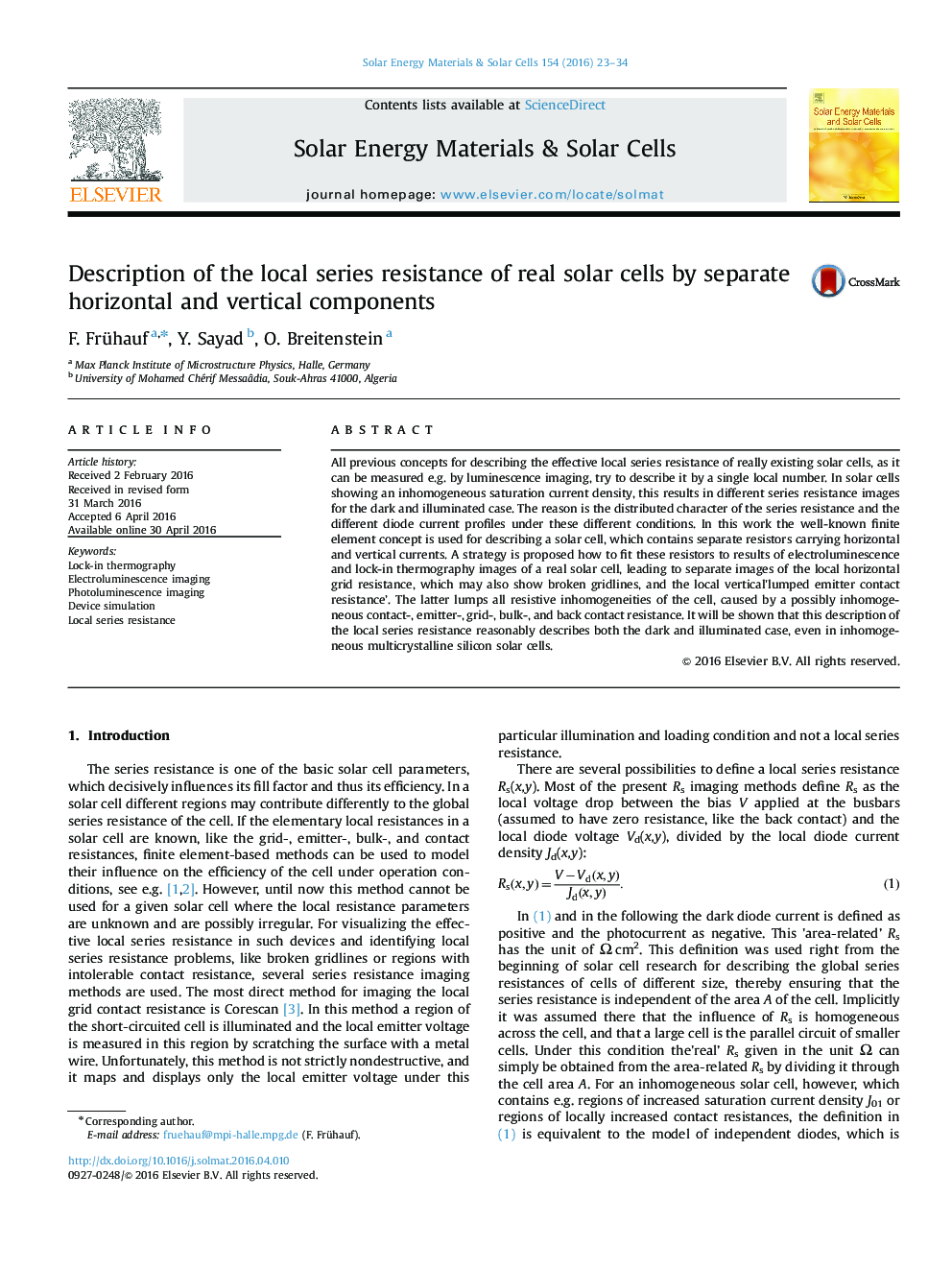 Description of the local series resistance of real solar cells by separate horizontal and vertical components