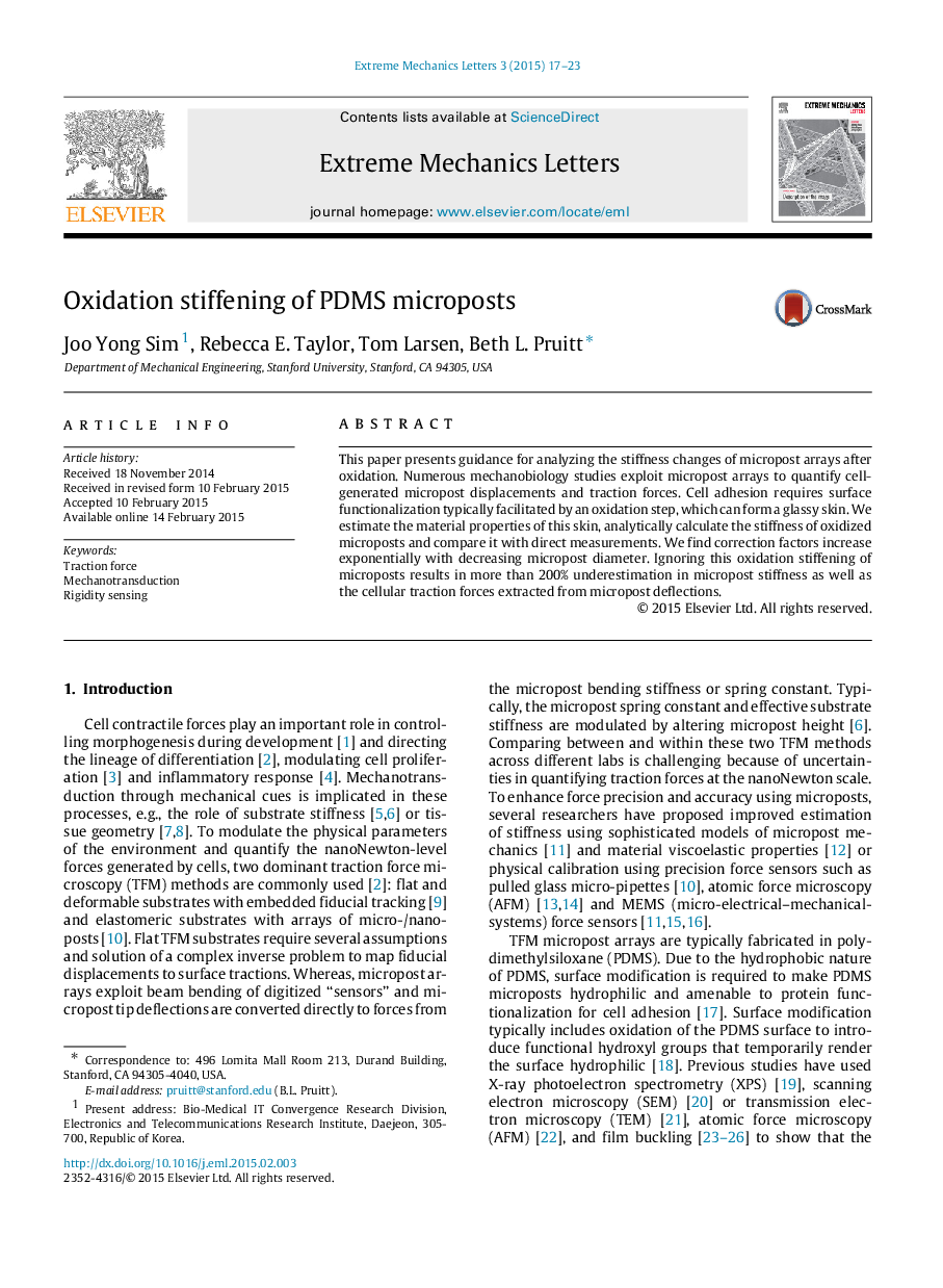 Oxidation stiffening of PDMS microposts