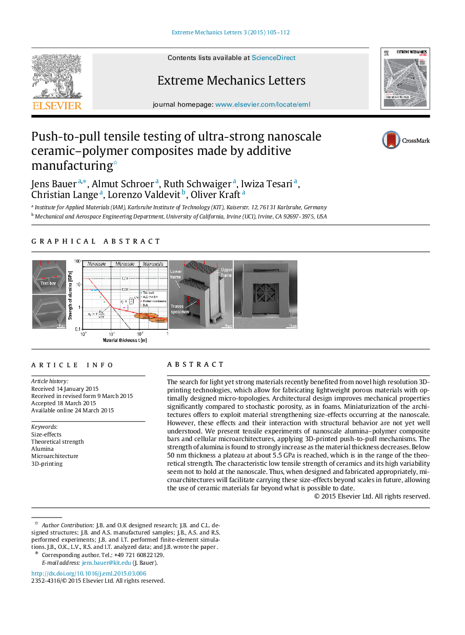 Push-to-pull tensile testing of ultra-strong nanoscale ceramic–polymer composites made by additive manufacturing 