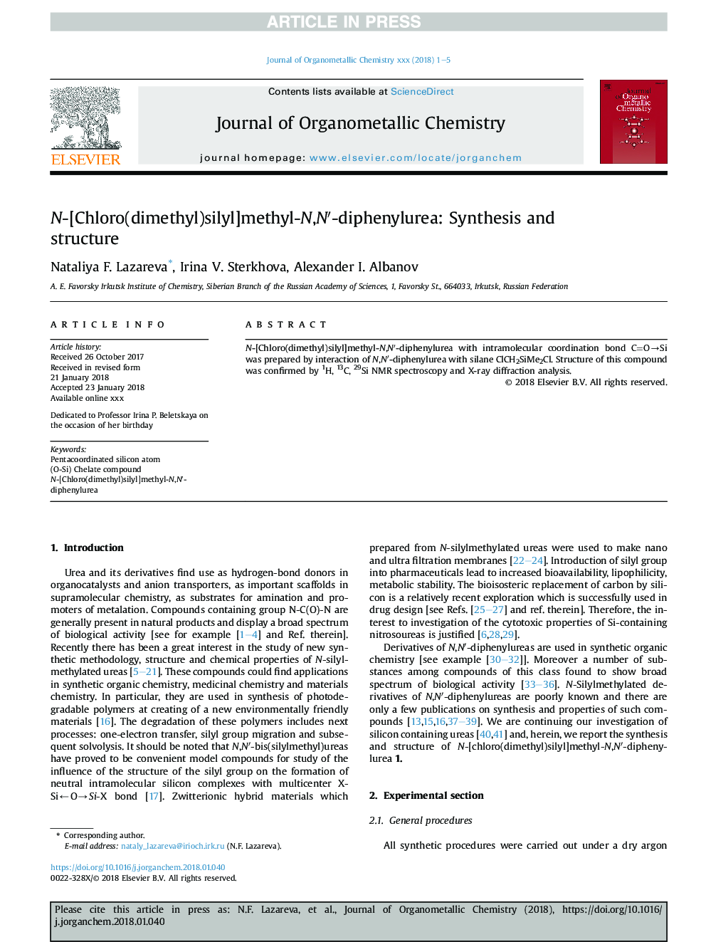 N-[Chloro(dimethyl)silyl]methyl-N,Nâ²-diphenylurea: Synthesis and structure