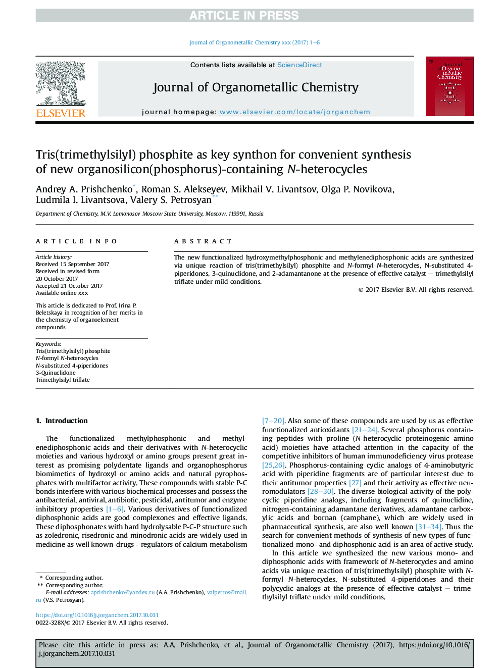 Tris(trimethylsilyl) phosphite as key synthon for convenient synthesis of new organosilicon(phosphorus)-containing N-heterocycles