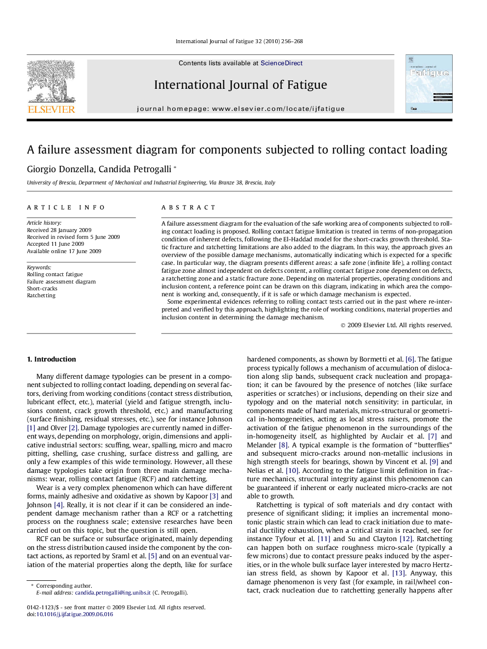 A failure assessment diagram for components subjected to rolling contact loading