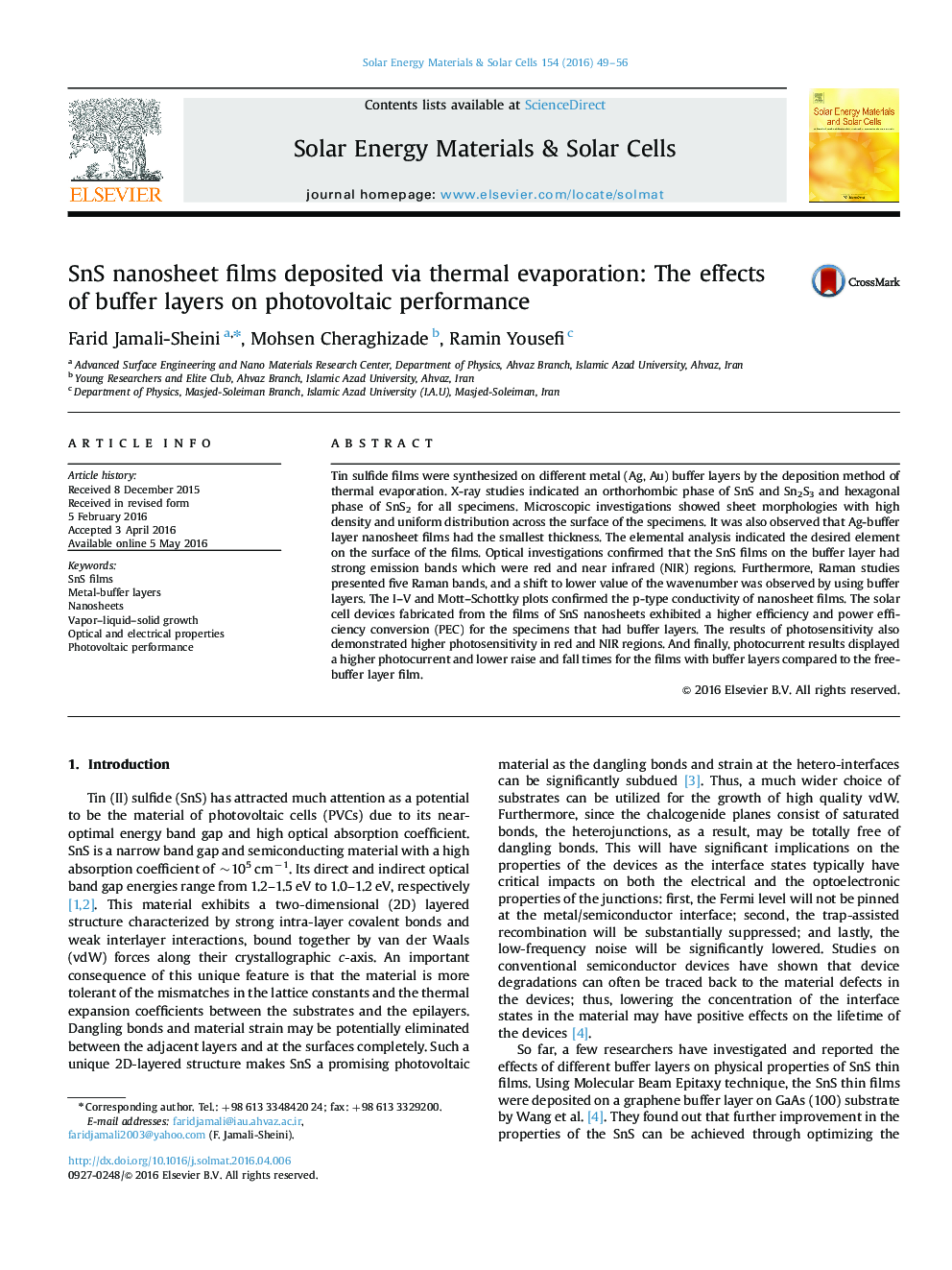 SnS nanosheet films deposited via thermal evaporation: The effects of buffer layers on photovoltaic performance