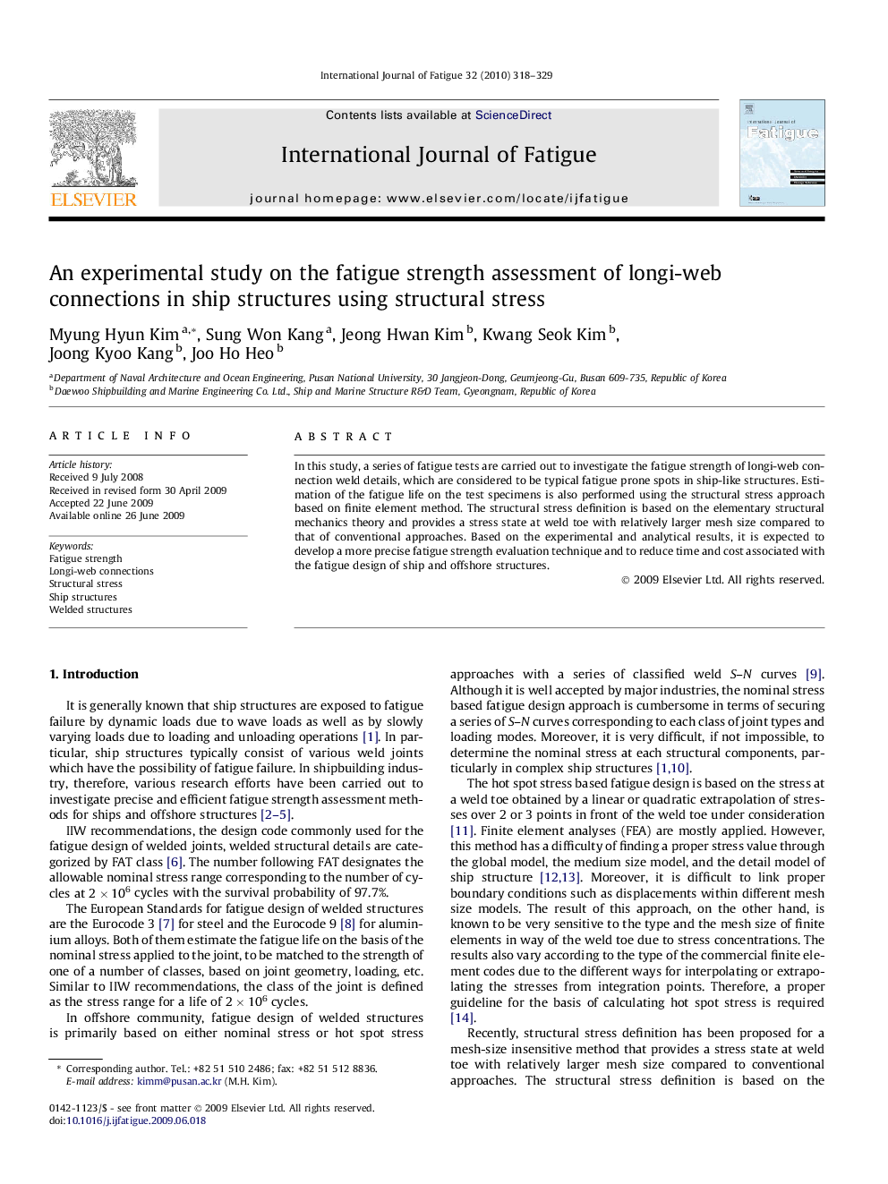 An experimental study on the fatigue strength assessment of longi-web connections in ship structures using structural stress