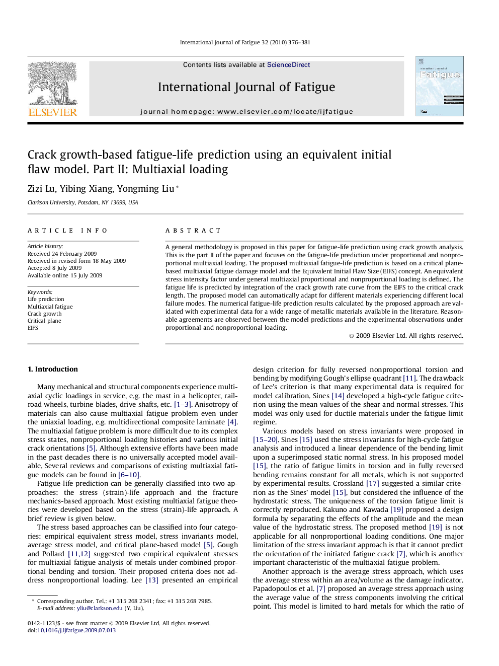 Crack growth-based fatigue-life prediction using an equivalent initial flaw model. Part II: Multiaxial loading