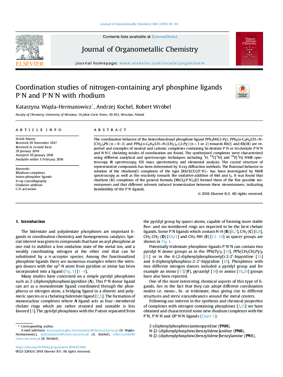 Coordination studies of nitrogen-containing aryl phosphine ligands PËN and PËNËN with rhodium