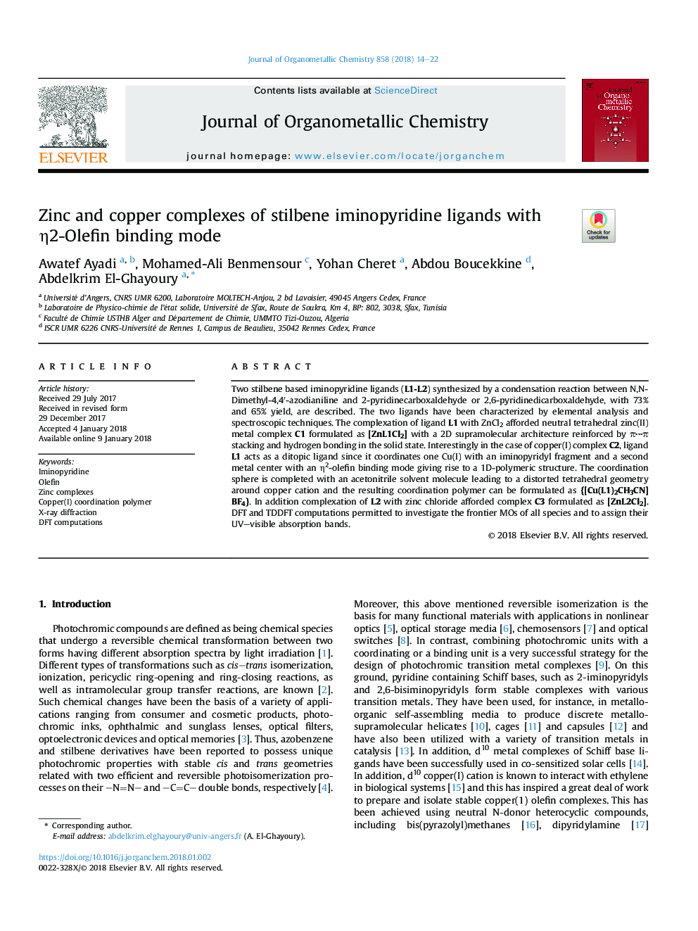 Zinc and copper complexes of stilbene iminopyridine ligands with Î·2-Olefin binding mode