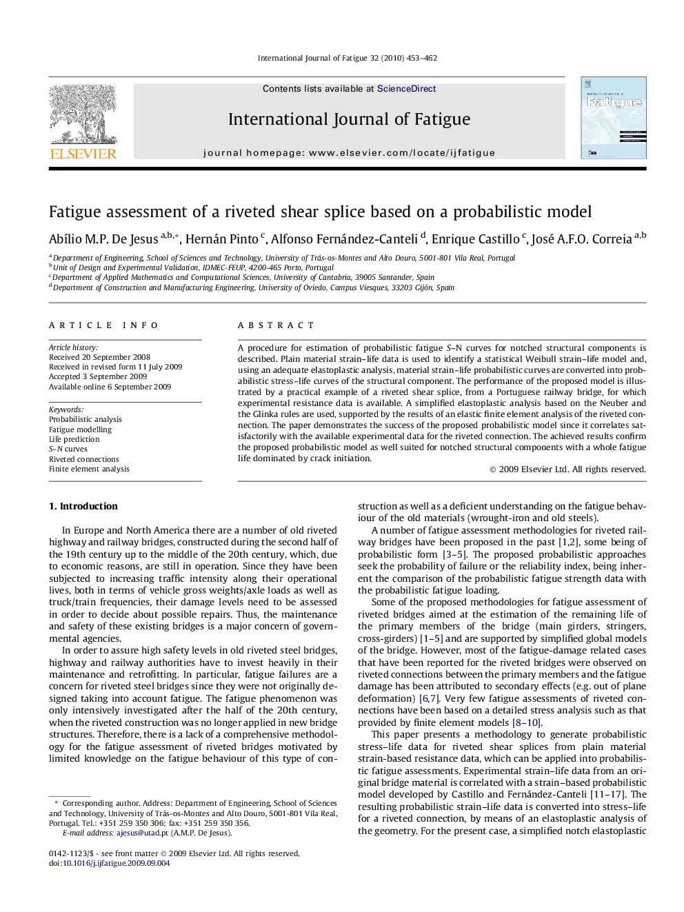 Fatigue assessment of a riveted shear splice based on a probabilistic model