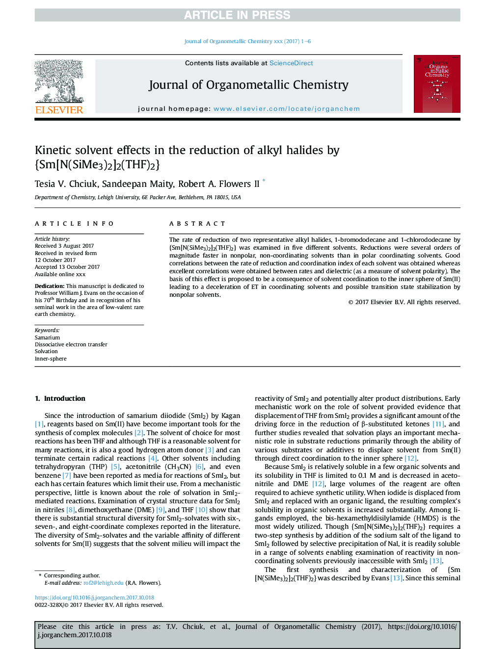 Kinetic solvent effects in the reduction of alkyl halides by {Sm[N(SiMe3)2]2(THF)2}