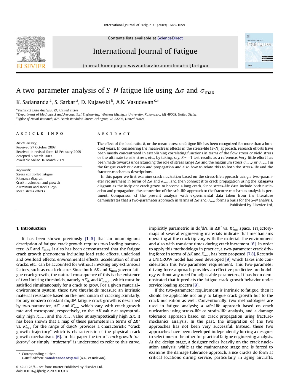 A two-parameter analysis of S–N fatigue life using Δσ and σmax