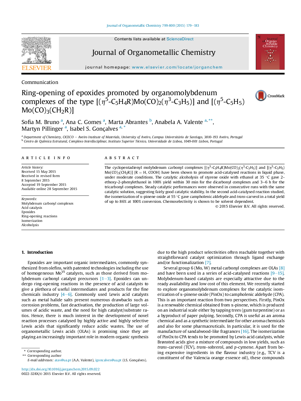 Ring-opening of epoxides promoted by organomolybdenum complexes of the type [(Î·5-C5H4R)Mo(CO)2(Î·3-C3H5)] and [(Î·5-C5H5)Mo(CO)3(CH2R)]