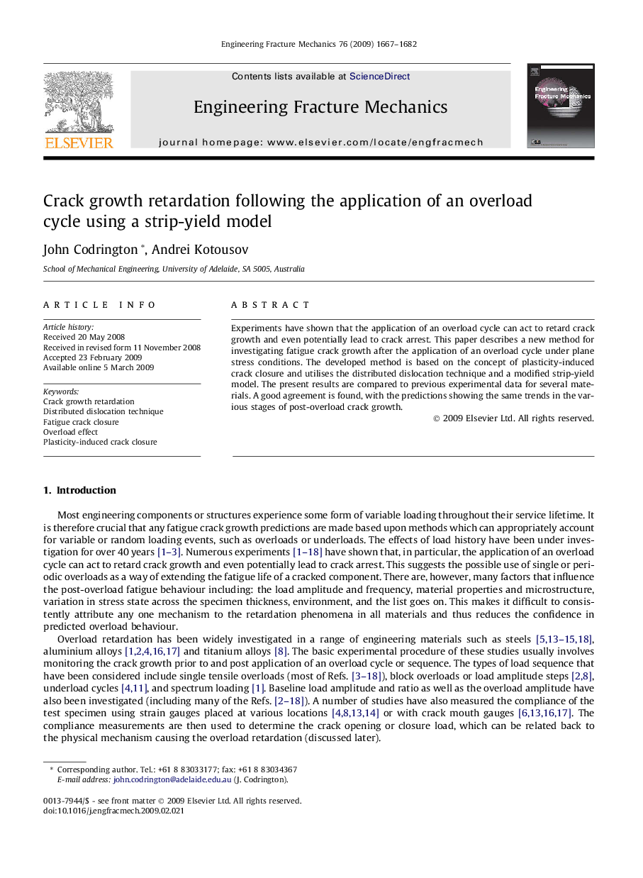 Crack growth retardation following the application of an overload cycle using a strip-yield model