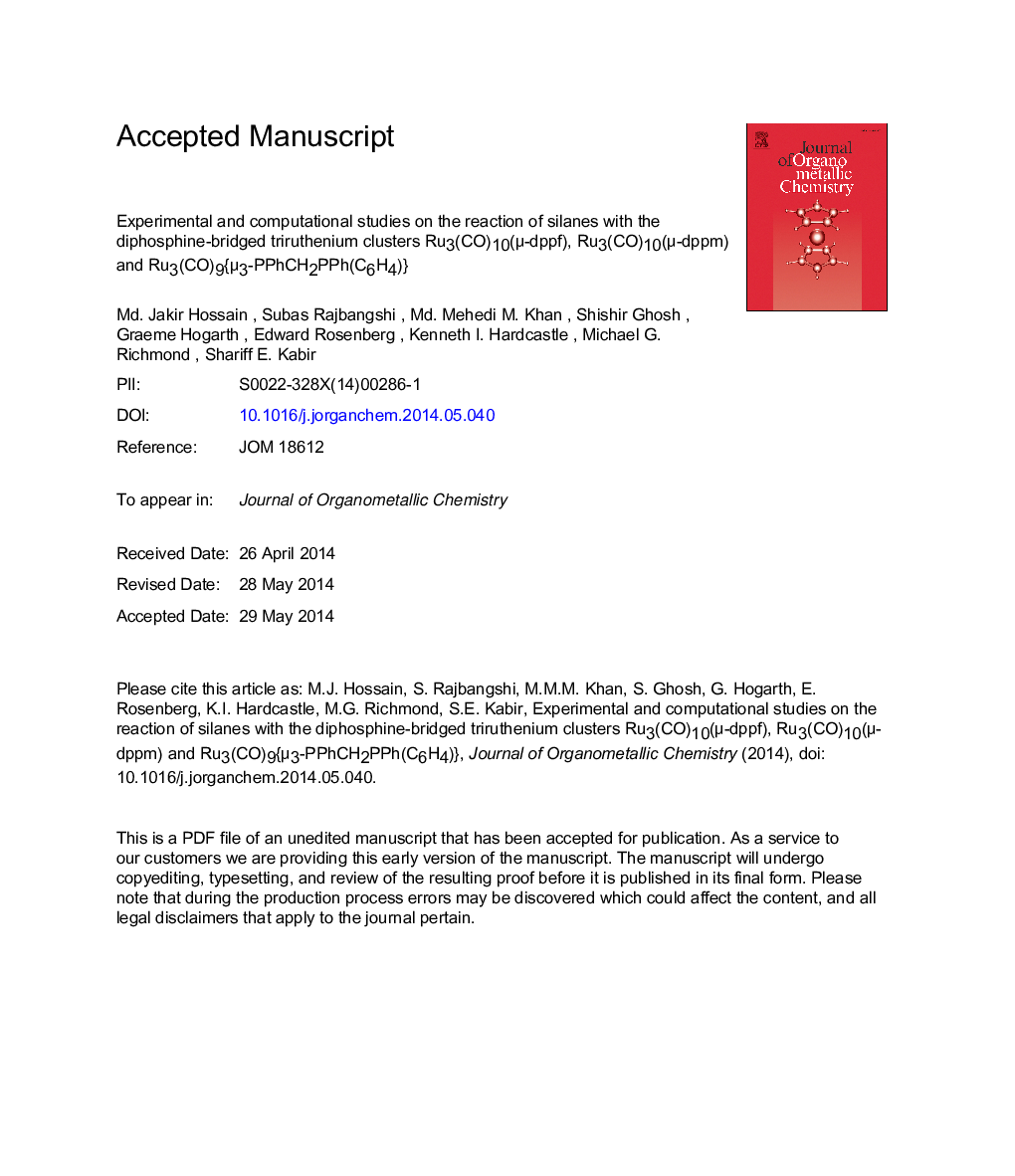 Experimental and computational studies on the reaction of silanes with the diphosphine-bridged triruthenium clusters Ru3(CO)10(Î¼-dppf), Ru3(CO)10(Î¼-dppm) and Ru3(CO)9{Î¼3-PPhCH2PPh(C6H4)}