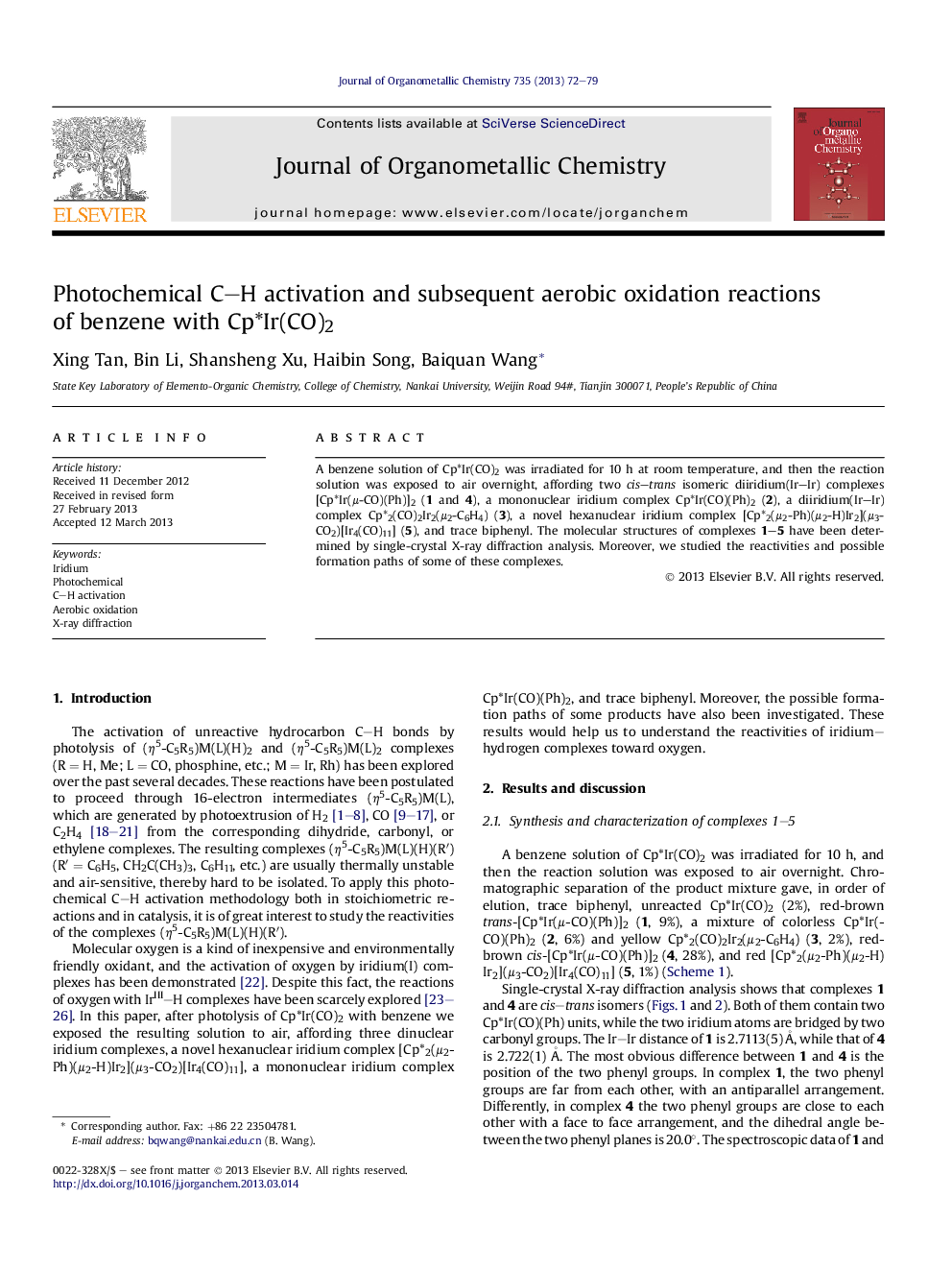 Photochemical C-H activation and subsequent aerobic oxidation reactions of benzene with Cp*Ir(CO)2